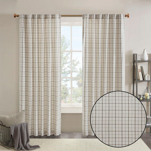 Plaid Rod Pocket and Back Tab Curtain Panel with Fleece Lining Natural 50x95