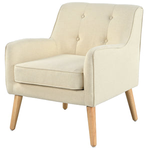 Mid-Century Modern Armchair - Tufted Fabric Accent Chair with Solid Wood Legs