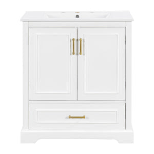 Bathroom Vanity With Sink, 1 Divided Drawer And 2 Soft Close Doors With Double Shelf