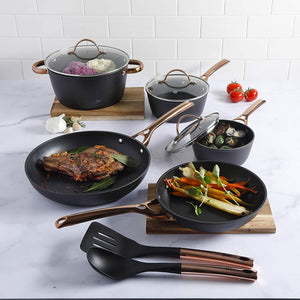 Oster Allsberg Non Stick Aluminum 10 Piece Cookware Set w/ Rose Gold Handles