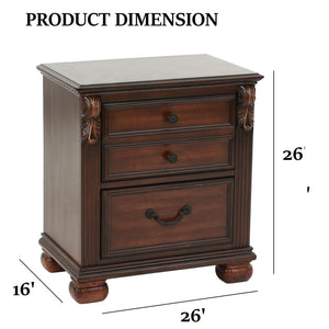 3 Piece Bedroom Set, Traditional Bed With 2 Nightstands