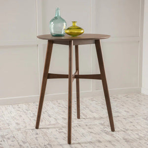 Mid-Century Modern Round Wooden Bar Table – 42" High Bar Table with Tapered Legs