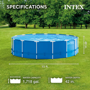 Intex Metal Frame 15' x 48" Outdoor Above Ground Pool Set with Round Pool Cover - TRAPSKI