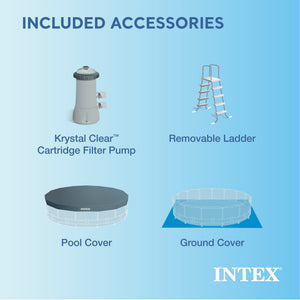 Intex Metal Frame 15' x 48" Outdoor Above Ground Pool Set with Round Pool Cover - TRAPSKI