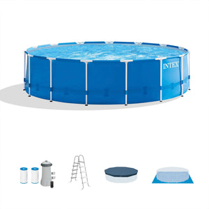 Intex Metal Frame 15' x 48" Outdoor Above Ground Pool Set with Round Pool Cover - TRAPSKI