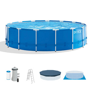 Intex Metal Frame 15' x 48" Outdoor Above Ground Pool Set with Round Pool Cover
