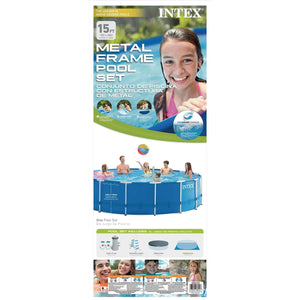 Intex Metal Frame 15' x 48" Outdoor Above Ground Pool Set with Round Pool Cover