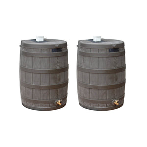 Good Ideas Rain Wizard 50 Gallon Rain Barrel Water Collector, Oak (2 Pack)