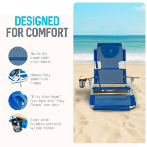 Ostrich The Original 3N1 Lightweight Beach Lounge Chair with Footrest, Blue