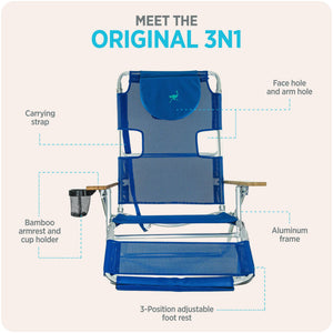 Ostrich The Original 3N1 Lightweight Beach Lounge Chair with Footrest, Blue