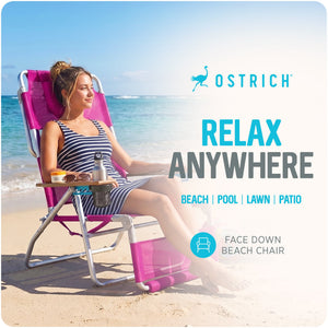 Ostrich The Original 3N1 Lightweight Beach Lounge Chair with Footrest, Pink