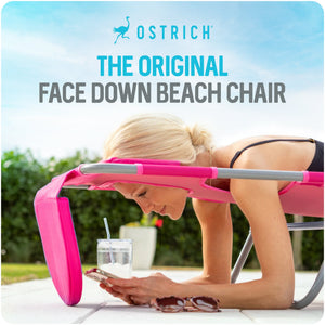 Ostrich The Original 3N1 Lightweight Beach Lounge Chair with Footrest, Pink