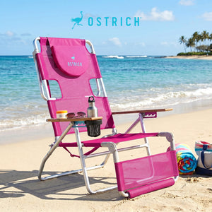 Ostrich The Original 3N1 Lightweight Beach Lounge Chair with Footrest, Pink
