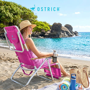Ostrich The Original 3N1 Lightweight Beach Lounge Chair with Footrest, Pink