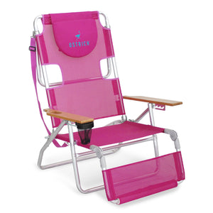 Ostrich The Original 3N1 Lightweight Beach Lounge Chair with Footrest, Pink