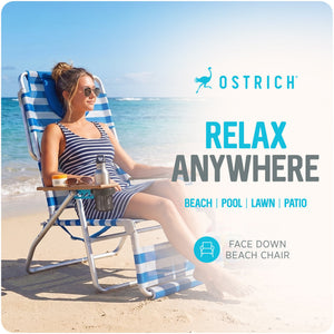 Ostrich The Original 3N1 Lightweight Beach Lounge Chair with Footrest, Stripe