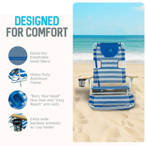 Ostrich The Original 3N1 Lightweight Beach Lounge Chair with Footrest, Stripe