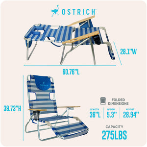Ostrich The Original 3N1 Lightweight Beach Lounge Chair with Footrest, Stripe