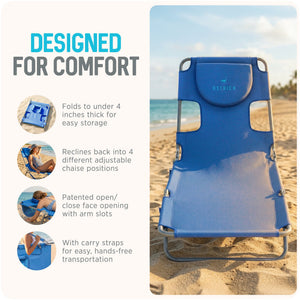 Ostrich The Original Chaise Lounge Facedown Beach Pool Tanning Chair, Ocean Blue