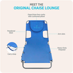Ostrich The Original Chaise Lounge Facedown Beach Pool Tanning Chair, Ocean Blue
