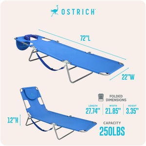 Ostrich The Original Chaise Lounge Facedown Beach Pool Tanning Chair, Ocean Blue