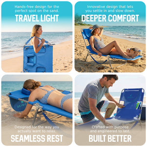 Ostrich The Original Chaise Lounge Facedown Beach Pool Tanning Chair, Ocean Blue