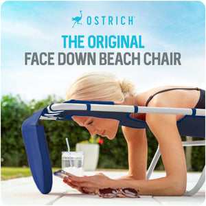 Ostrich Chaise Lounge, Facedown Beach Camping Pool Tanning Chair, Blue Stripe