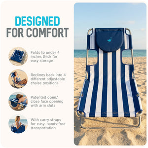 Ostrich Chaise Lounge, Facedown Beach Camping Pool Tanning Chair, Blue Stripe