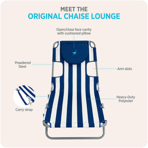 Ostrich Chaise Lounge, Facedown Beach Camping Pool Tanning Chair, Blue Stripe