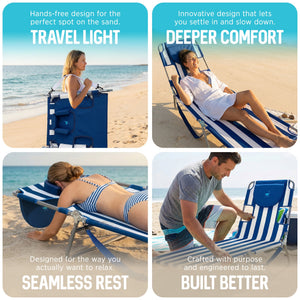 Ostrich Chaise Lounge, Facedown Beach Camping Pool Tanning Chair, Blue Stripe