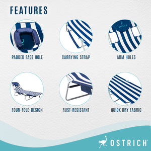 Ostrich Chaise Lounge Folding Portable Sunbathing Beach Chair (3 Pack)