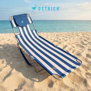 Ostrich Chaise Lounge, Facedown Beach Camping Pool Tanning Chair, Blue Stripe