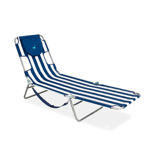 Ostrich Chaise Lounge, Facedown Beach Camping Pool Tanning Chair, Blue Stripe