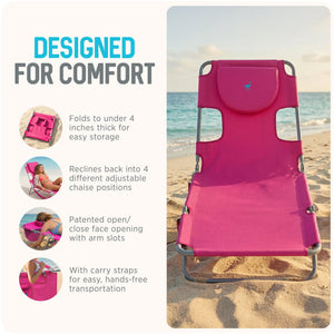 Ostrich The Original Chaise Lounge, Facedown Beach Pool Tanning Chair, Pink