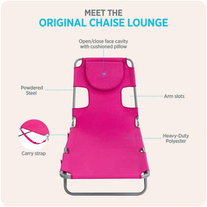 Ostrich The Original Chaise Lounge, Facedown Beach Pool Tanning Chair, Pink