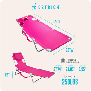 Ostrich The Original Chaise Lounge, Facedown Beach Pool Tanning Chair, Pink