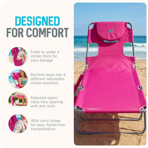 Ostrich The Original Chaise Lounge, Facedown Beach Pool Tanning Chair, Pink
