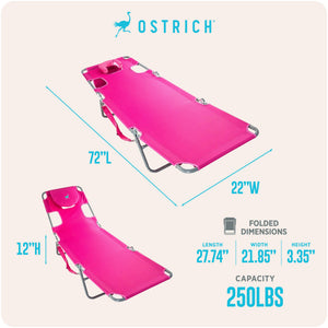 Ostrich The Original Chaise Lounge, Facedown Beach Pool Tanning Chair, Pink