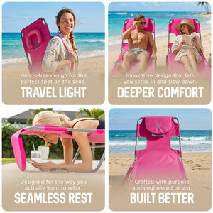 Ostrich The Original Chaise Lounge, Facedown Beach Pool Tanning Chair, Pink