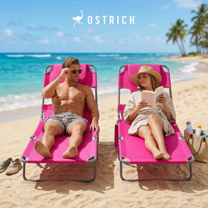 Ostrich The Original Chaise Lounge, Facedown Beach Pool Tanning Chair, Pink