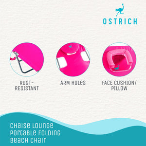 Ostrich Chaise Lounge Folding Sunbathing Poolside and Beach Chair, Pink & Blue