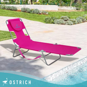 Ostrich Chaise Lounge Folding Sunbathing Poolside and Beach Chair, Pink & Blue
