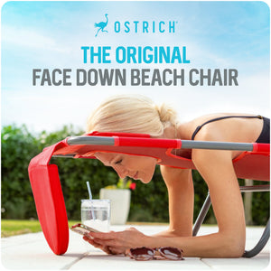 Ostrich The Original Chaise Lounge, Facedown Beach Pool Tanning Chair, Red