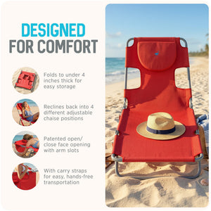 Ostrich The Original Chaise Lounge, Facedown Beach Pool Tanning Chair, Red