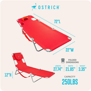 Ostrich The Original Chaise Lounge, Facedown Beach Pool Tanning Chair, Red
