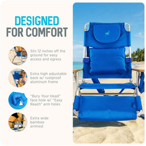 Ostrich The Deluxe 3N1 Lightweight Outdoor Beach Lounge Chair w/ Footrest, Blue