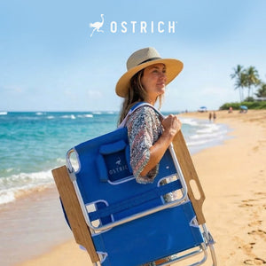 Ostrich The Deluxe 3N1 Lightweight Outdoor Beach Lounge Chair w/ Footrest, Blue