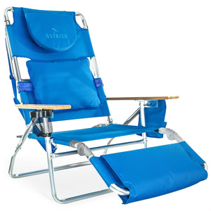 Ostrich The Deluxe 3N1 Lightweight Outdoor Beach Lounge Chair w/ Footrest, Blue