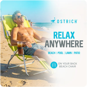 Ostrich The Deluxe 3N1 Lightweight Outdoor Beach Lounge Chair w/ Footrest, Lime