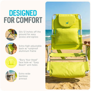 Ostrich The Deluxe 3N1 Lightweight Outdoor Beach Lounge Chair w/ Footrest, Lime